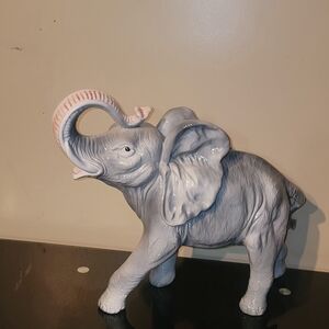 LARGE VINTAGE 16X21" Gray CERAMIC Elephant Figurine Lucky Trunks Up